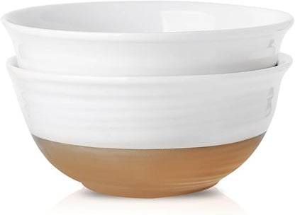 HASENSE Large Ceramic Serving Bowls Set of 2, 60 Oz 8.5 Inch White & Terracotta Stoneware Bowls, Farmhouse Bowls for Salad, Soup & Pasta, Dishwasher & Microwave Safe, Christmas Entertaining Dishes by Hasense