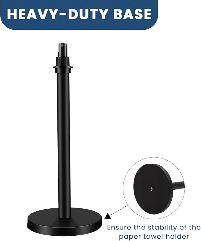 2 in 1 Paper Towel Holder with Spray Bottle, Countertop Paper Towel Holder with Weighted Base, Stainless Steel Paper Towel Roll Holder Black for Kitchen, Bathroom (Black)