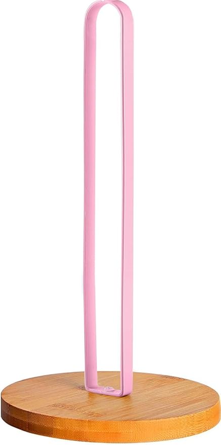 TONLEA Wooden Paper Towel Holder Countertop, Kitchen-Towel-Holder FreeStanding with Non-Slip Base for Bathroom (Light Pink) by TONLEA