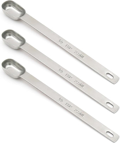 3PCS 1/2tsp (1/6tbsp, 2.5ml) Single Measuring Spoon, Stainless Steel Long Handle Individual Teaspoons Only by BERYLER