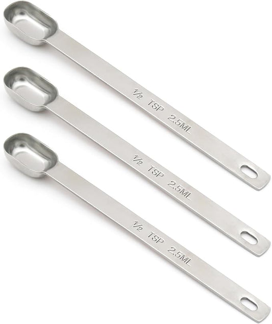 3PCS 1/2tsp (1/6tbsp, 2.5ml) Single Measuring Spoon, Stainless Steel Long Handle Individual Teaspoons Only by BERYLER