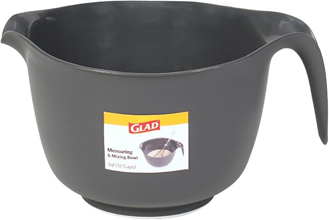 Glad Mixing Bowl with Handle – 3 Quart | Heavy Duty Plastic with Pour Spout and Non-Slip Base | Dishwasher Safe Kitchen Supplies for Cooking and Baking, Grey - Image 6