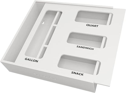 SpaceAid Bag Storage Organizer for Kitchen Drawer, Bamboo Organizer, Compatible with Gallon, Quart, Sandwich and Snack Variety Size Bag (1 Box 4 Slots), White by SpaceAid