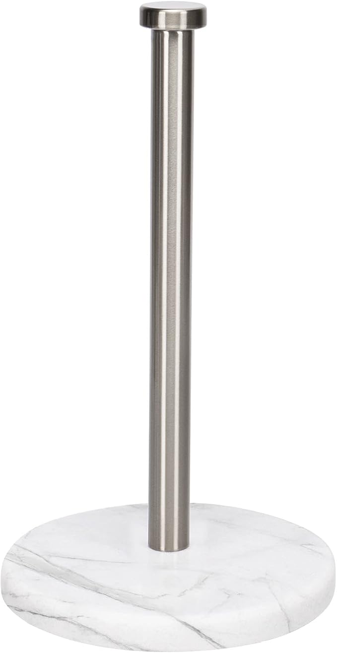 NearMoon Standing Paper Towel Holder, Kitchen Paper Towel Tissue Holder- for Bathroom Kitchen Countertop, Standard or Jumbo-Sized Roll Paper (with Marble Base, Brushed Nickel) by NearMoon