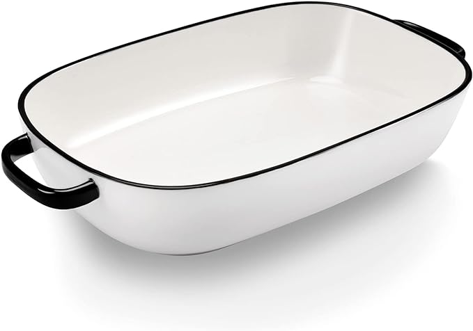 6 Quart Large Rectangular Baking Dish, 16x11 Inches Ceramic Baking Pan Casserole Dish for Cooking,Kitchen and Daily Use, Safe for Oven Microwave Refrigerator Disinfection Cabinet and Dishwasher,White by Roeveca