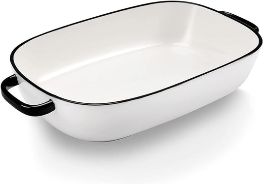6 Quart Large Rectangular Baking Dish, 16x11 Inches Ceramic Baking Pan Casserole Dish for Cooking,Kitchen and Daily Use, Safe for Oven Microwave Refrigerator Disinfection Cabinet and Dishwasher,White by Roeveca