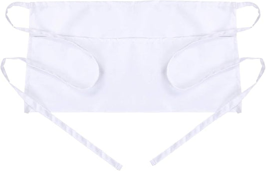 BOHARERS Waist Apron with 3 Pockets - White Waitress Waiter Server Short Apron