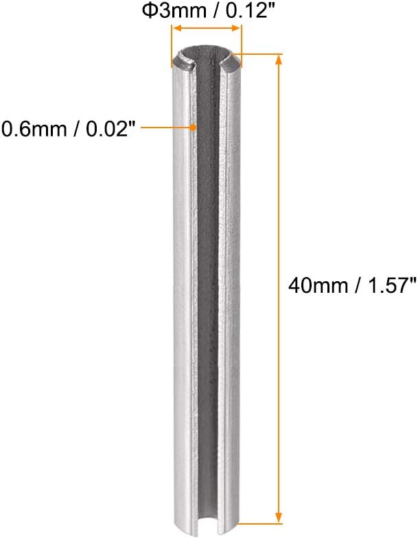 uxcell Slotted Spring Pin - M3 x 40mm 304 Stainless Steel Split Spring Roll Dowel Pins Plain Finish 20Pcs
