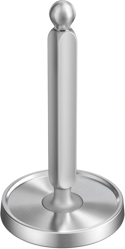 theaoo Paper Towel Holder Countertop, One-Handed Tear Paper Towel Stand Dispenser with Damping Function for Kitchen Bathroom, Stainless Steel Paper Towel Holder with Weighted Non-slip Base (1, Silver) by theaoo