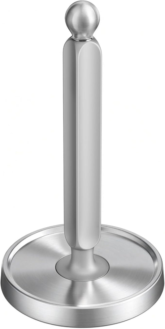theaoo Paper Towel Holder Countertop, One-Handed Tear Paper Towel Stand Dispenser with Damping Function for Kitchen Bathroom, Stainless Steel Paper Towel Holder with Weighted Non-slip Base (1, Silver) by theaoo