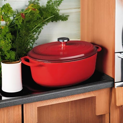 Lodge 7 Quart Enameled Cast Iron Oval Dutch Oven with Lid – Dual Handles – Oven Safe up to 500° F or on Stovetop - Use to Marinate, Cook, Bake, Refrigerate and Serve – Red - Image 5