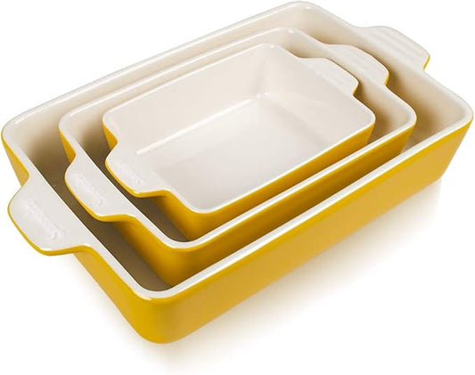 Sweejar Ceramic Bakeware Set, Rectangular Baking Dish for Oven Lasagna Pans for Cooking, Kitchen, Cake Dinner, Banquet and Daily Use, 11.8 x 7.8 x 2.76 Inches of Casserole Dishes (Yellow) by Sweejarco1949
