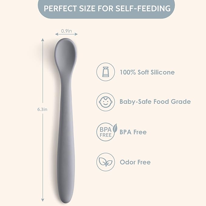 Silicone Baby Feeding Spoons, First Stage Baby Infant Spoons, Soft-Tip Easy on Gums I Training Spoon Self Feeding, Dishwasher & Boil-proof, 6 Pack - Image 2