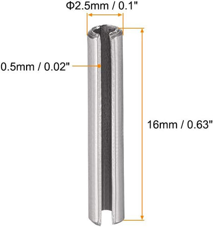 uxcell Slotted Spring Pin - M2.5 x 16mm 304 Stainless Steel Split Spring Roll Dowel Pins Plain Finish 20Pcs