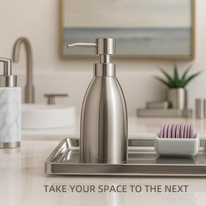 304 Stainless Steel Soap Dispenser 16oz Rust-Proof Liquid Soap Pump Bottle for Kitchen or Bathroom Countertop Hand Dish Lotion Leak-proof (Brushed Nickel)