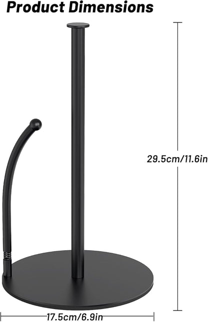 VEHHE Paper Towel Holder Countertop with Spring Arm, EVA Non-Slip Base, Freestanding Paper Towel Holder for Kitchen Bathroom (Black)