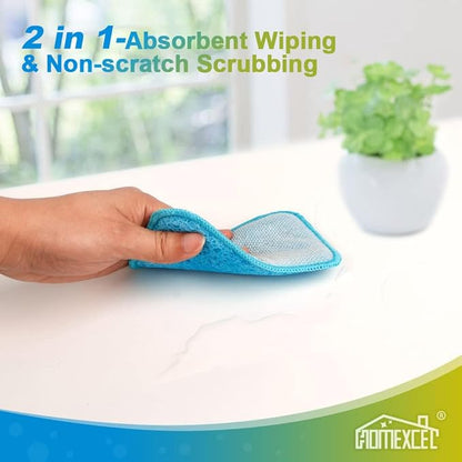 12 Pack Scrub & Wipe Cloths, Dual-Sided Sponges for Kitchen, All-Purpose Cloth for Dishes, Pots, Pans, Non-Stick Cookware, Countertops (Red, Yellow, Blue) - Image 4