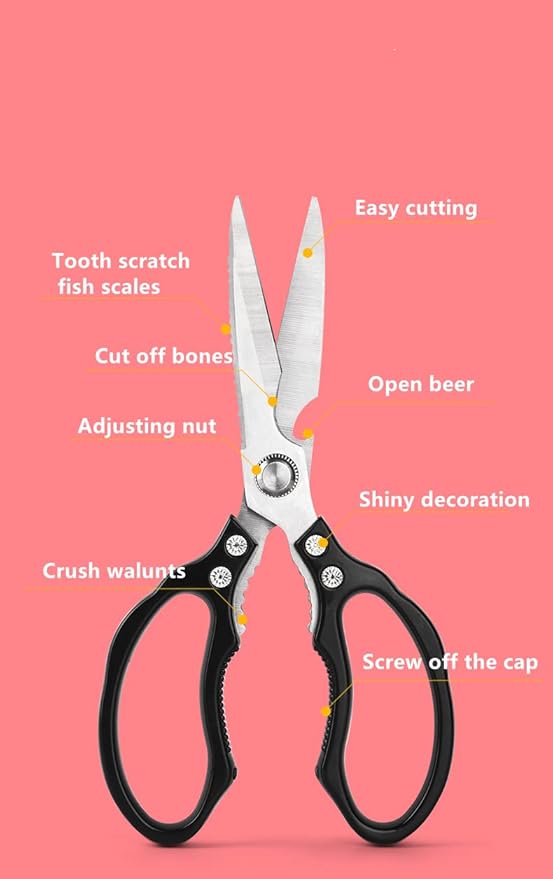 AWinjoy Heavy Duty Sharp Kitchen Scissors, Dishwasher Safe, Cooking Shears for Meat, Chicken, Fish, Poultry, Herb, Bread (Black) - Image 2