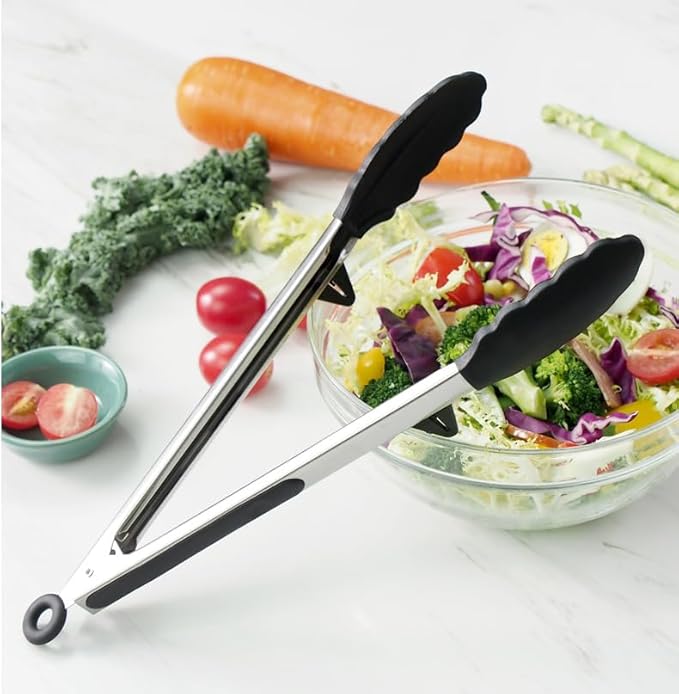 Tongs for Cooking, 12" Kitchen Tongs with Silicone Tips, Food Grade Serving Tongs Set of 3, Black - Image 7