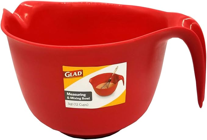 Glad Mixing Bowl with Handle – 3 Quart | Heavy Duty Plastic with Pour Spout and Non-Slip Base | Dishwasher Safe Kitchen Supplies for Cooking and Baking, Red (Pack of 6) - Image 6