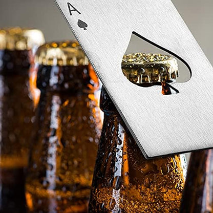 Chumia Poker Card Bottle Openers Stainless Steel Poker Card Beer Ace Bottle Cap Openers for Wedding Birthday Party Bridal Shower Table Tools Supplies(Silver, Black,6 Pieces)