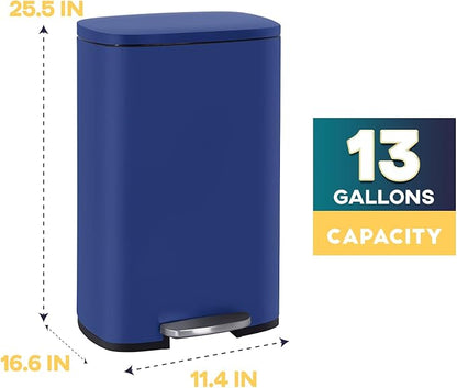 FDW | 13 Gallon Trash Can with Lid | Deep Blue | Fingerprint-Proof | Made of Brushed Stainless Steel | Soft-Close Step Pedal | Hands-Free Use | Easy to Clean | for Kitchen, Office, Bathroom - Image 7