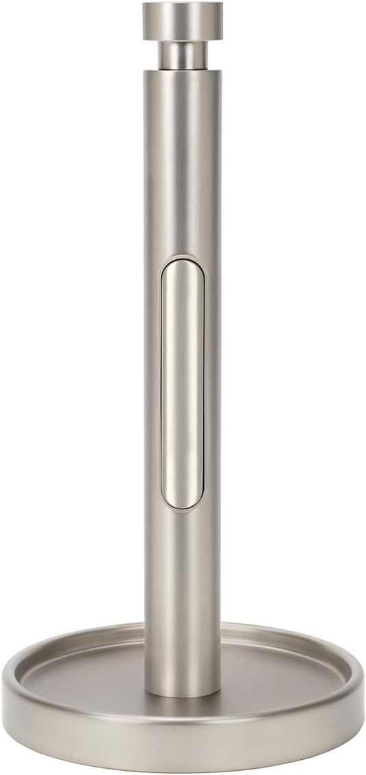 Ivilon Countertop Paper Towel Holder - Weighted Heavy Duty Steel Stand with Non-Slip Base for a Steady One-Handed One Sheet Tear - Fits All Rolls - Brushed Nickel by Ivilon