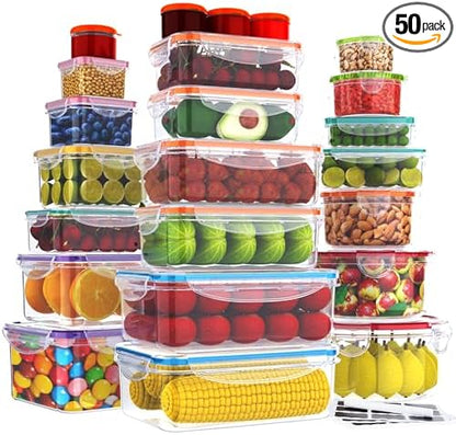 RockBerry 46 PCS Food Storage Containers with Lids Airtight- Plastic Container for Pantry Kitchen Organization-Microwave Dishwasher,Freezer Safe 100% Leak Proof (23 Stackable Boxes-23 Lids) by RockBerry