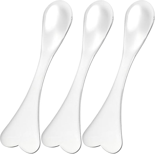 Pndeyo 3pcs Mini Stainless Steel Makeup Spatula, Reusable Cosmetic Cream Spatulas Spoon, Skincare Scoop Applicator Facial Massage Beauty Tools for Mixing and Sampling Face Eye Cream- Silver