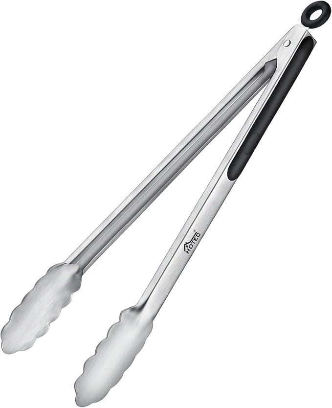 Hotec Stainless Steel Kitchen Tongs, 16 Inch Extra Long Locking Metal Food Tongs for Cooking, Serving, BBQ, Grill Non-Slip Grip by Hotec