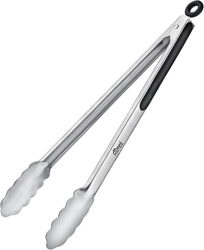 Hotec Stainless Steel Kitchen Tongs, 16 Inch Extra Long Locking Metal Food Tongs for Cooking, Serving, BBQ, Grill Non-Slip Grip by Hotec