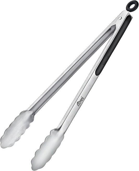Hotec Stainless Steel Kitchen Tongs, 16 Inch Extra Long Locking Metal Food Tongs for Cooking, Serving, BBQ, Grill Non-Slip Grip by Hotec