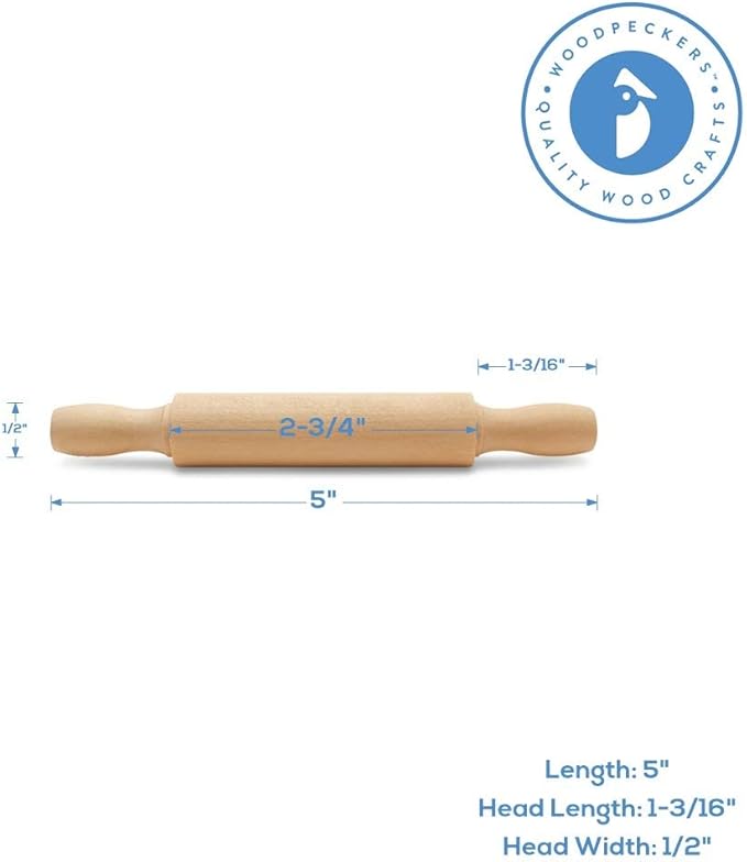 Wooden Mini Rolling Pin, 5 Inches Long, Pack of 6, Great for in The Kitchen and Crafting, Party Favors by Woodpeckers - Image 2