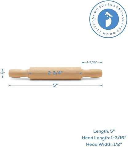 Wooden Mini Rolling Pin, 5 Inches Long, Pack of 6, Great for in The Kitchen and Crafting, Party Favors by Woodpeckers - Image 2