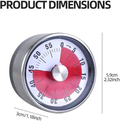 Mechanical Kitchen Timer, 60-Minute Wind Up Countdown Timer with Magnetic Back, Stainless Steel, Loud Alarm, Red White for Cooking Baking Classroom