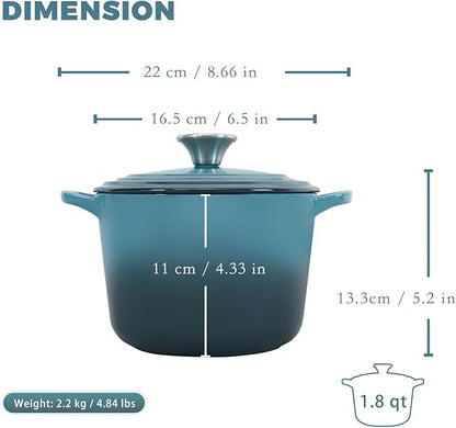 Flavehc Dutch Oven Pot with Lid 1.8 qt Cast Iron Dutch Oven for Bread Baking Slateblue Enameled Cast Iron Rice Pot with Handels - Image 4