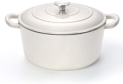 TeamFar 6Qt Dutch Oven, Enameled Cast Iron Dutch Oven Pot with Lid & Dual Handles for Bread Baking, Cooking, Simmer, Non Toxic & Heavy Duty, Oven Safe & Various Stovetops Suitable - Cream White by TeamFar
