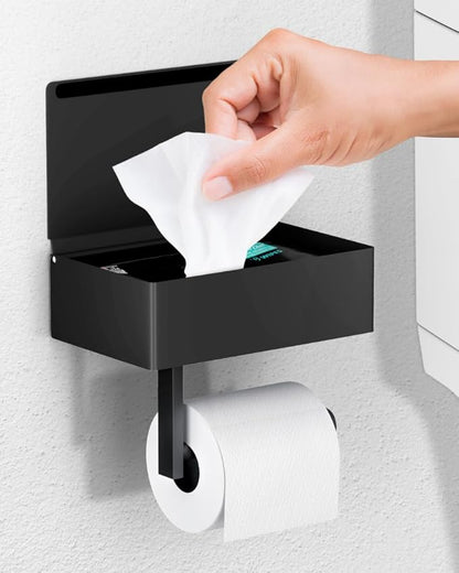 Day Moon™ - Toilet Paper Holder with Shelf - Modern Roll Holder for Bathroom - 1 Pack - Wall Mount - with Storage, Black by DayMoonDesigns