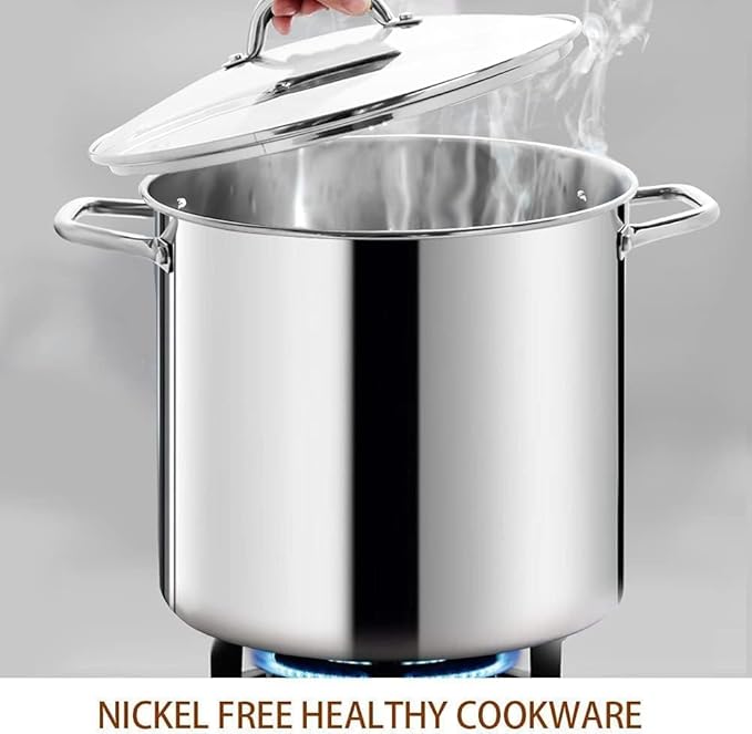 HOMICHEF 16 Quart LARGE Stock Pot with Glass Lid - NICKEL FREE Stainless Steel Healthy Cookware Stockpots with Lids 16 Quart - Mirror Polished Induction Cooking Pot - Image 3