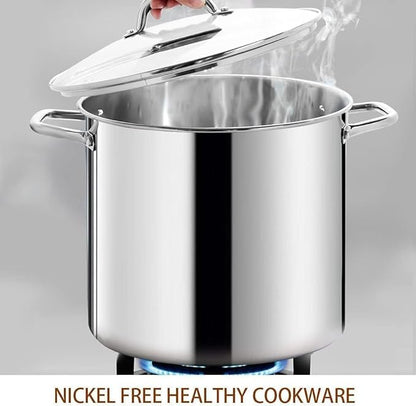 HOMICHEF 16 Quart LARGE Stock Pot with Glass Lid - NICKEL FREE Stainless Steel Healthy Cookware Stockpots with Lids 16 Quart - Mirror Polished Induction Cooking Pot - Image 3