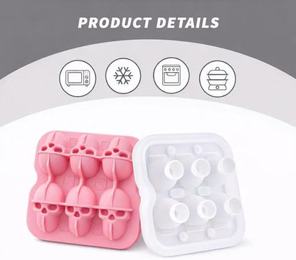 Skull Ice Cube Mold, 6-Cavity Silicone Ice Tray for Whiskey, Cocktails, and Beverages, Food-Grade Flexible Ice Maker for Halloween & Party Drinks, Easy Release & Dishwasher Safe (Pink)