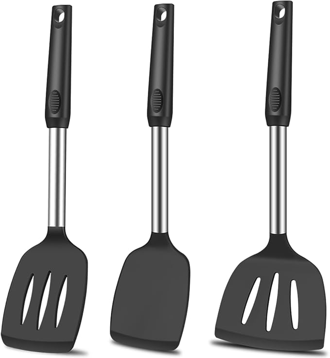KLAQQED Spatula Set Silicone Heat Resistant for Nonstick Cookware Rubber Silicone Spatula Turner Fish, Large Nonstick Plastic Egg Wok Spatula for kitchen use Cooking Utensils Set by KLAQQEDBrand