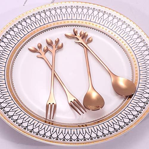 AnSaw Elegant Rose Gold Leaf Coffee Spoons - 10-Piece, 4.7" Mini Stainless Steel Espresso & Dessert Tea Spoons, Perfect for Demitasse & Small Servings - Image 5