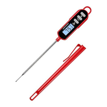 Lonicera Digital Cooking Thermometer for Bread Baking, Food and Water Temperature Measurement. Waterproof and Long Stem with Meat Temp Guide, Display with Backlit (Red) by LONICERA