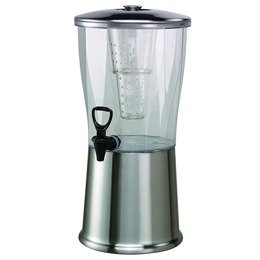 Service Ideas CBDRT3SS Beverage Dispenser, Round, 3 Gallon with Plastic Container and Optional Infuser Tube, Stainless Steel Base and Lid, NSF certified by ServiceIdeas