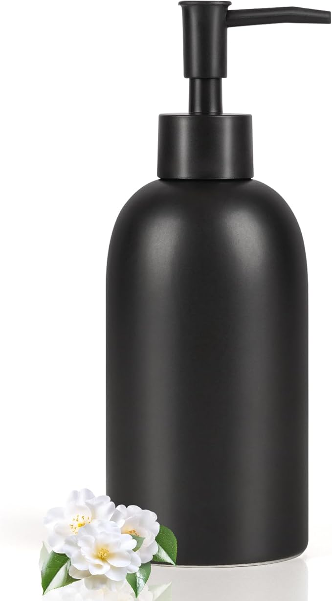 Natheeph 14OZ Ceramic Soap Dispenser Ceramic Soap Pump Dispenser Can Fill Liquid for Bathroom/Kitchen (Black) by Natheeph