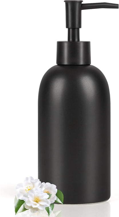 Natheeph 14OZ Ceramic Soap Dispenser Ceramic Soap Pump Dispenser Can Fill Liquid for Bathroom/Kitchen (Black) by Natheeph