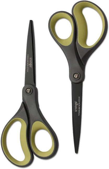 LIVINGO 2 Pack 8" Titanium Non-Stick Scissors, Professional Stainless Steel Comfort Grip, All-Purpose, Straight Office Craft Scissors for Tape, Paper, Cardboard(Green/Yellow) by LIVINGO
