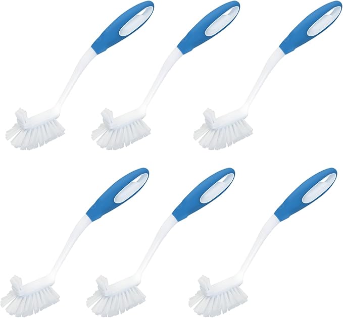 LOLA Pro Utility All Purpose Kitchen Cleaning Brush, 6 Pack, Durable Bristles, Comfort Ergonomic Rubber Non-Slip Grip, Built-in Food Scraper by LolaProducts