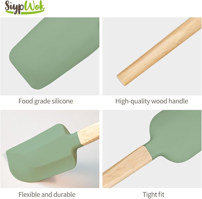 Silicone Spatula Set, Food Grade Rubber Spatula-4 Piece Nonstick Rubber Spatulas, Spoonula, Jar Scraper for Cooking, Baking, Mixing, Frosting - Heat Resistant Up to 600°F (4 Pcs Spatula Green) - Image 8